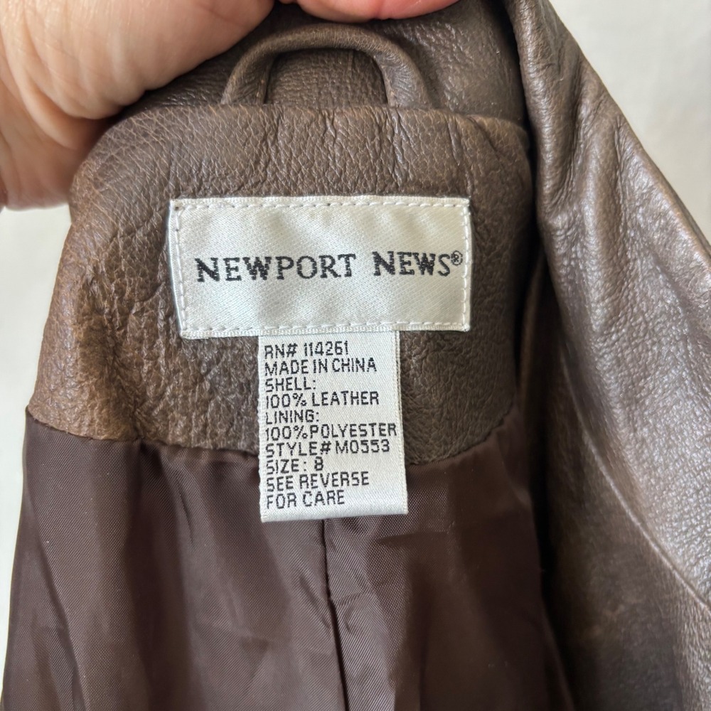 Vintage Newport News Distressed Brown 100% Leather Military Steampunk Jacket - Picture 7 of 9